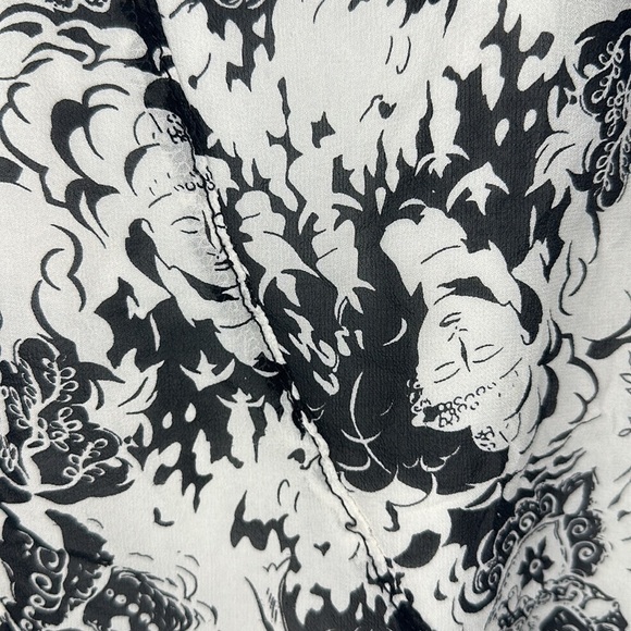 VINTAGE DRAMA SAMURAI GRAPHIC PRINT CHIFFON SKIRT - Picture 3 of 9